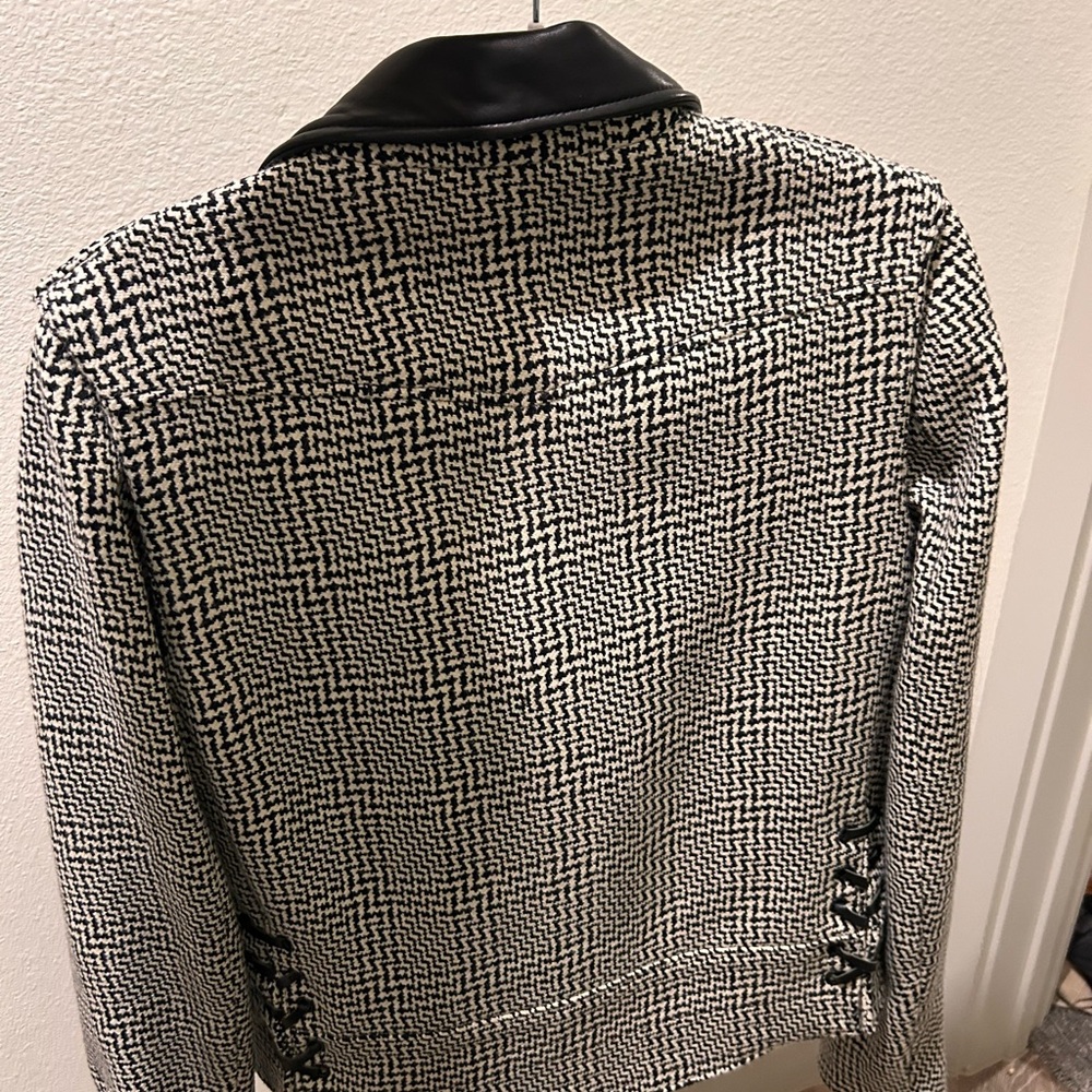 $895 Rag & Bone Bowery Tweed Jacket Removable Sleeves Wool and Lamb Leather - Picture 2 of 4